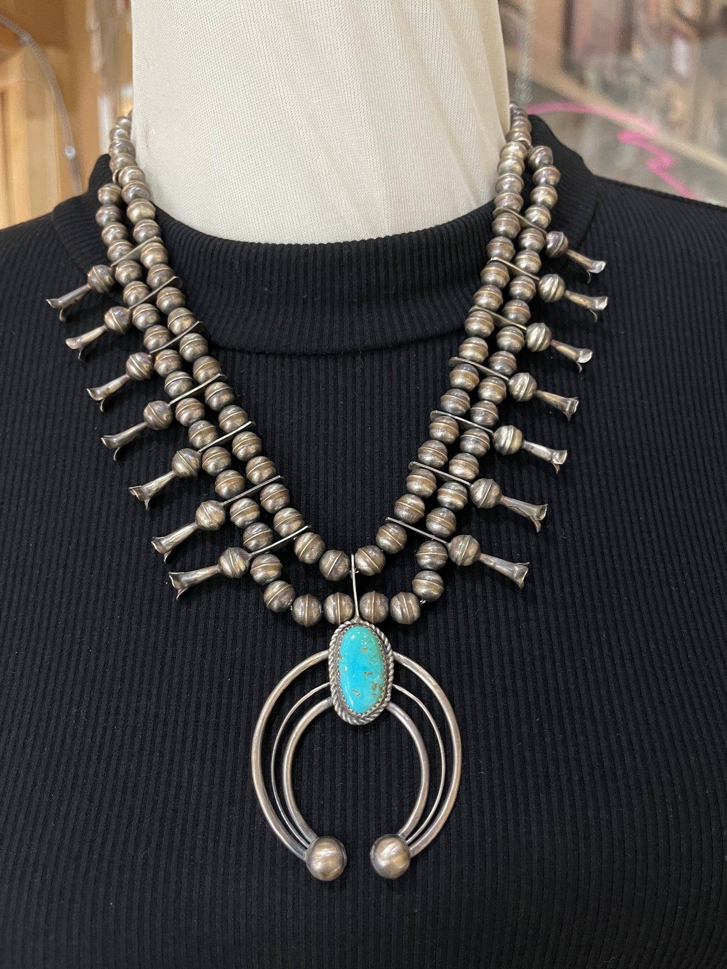 20" Turquoise Naja Squash Blossom Necklace