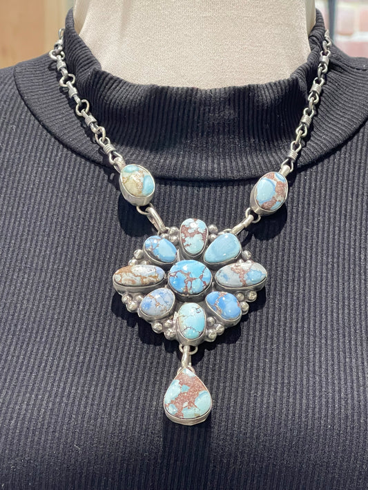17" Golden Hills Turquoise Cluster Necklace with Rein Chain