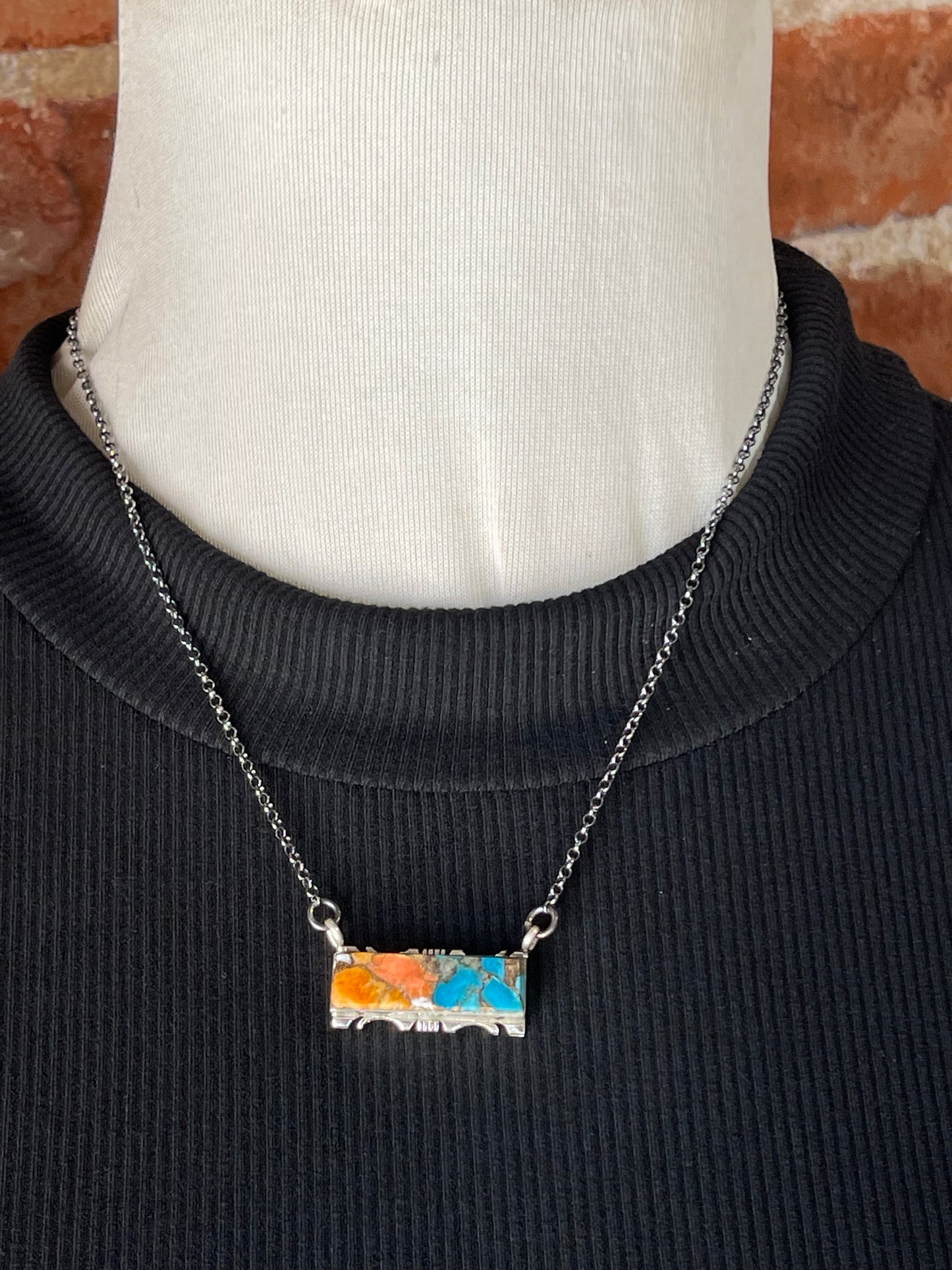 16" Orange Crush Bar Necklace by Steve Francisco, Navajo