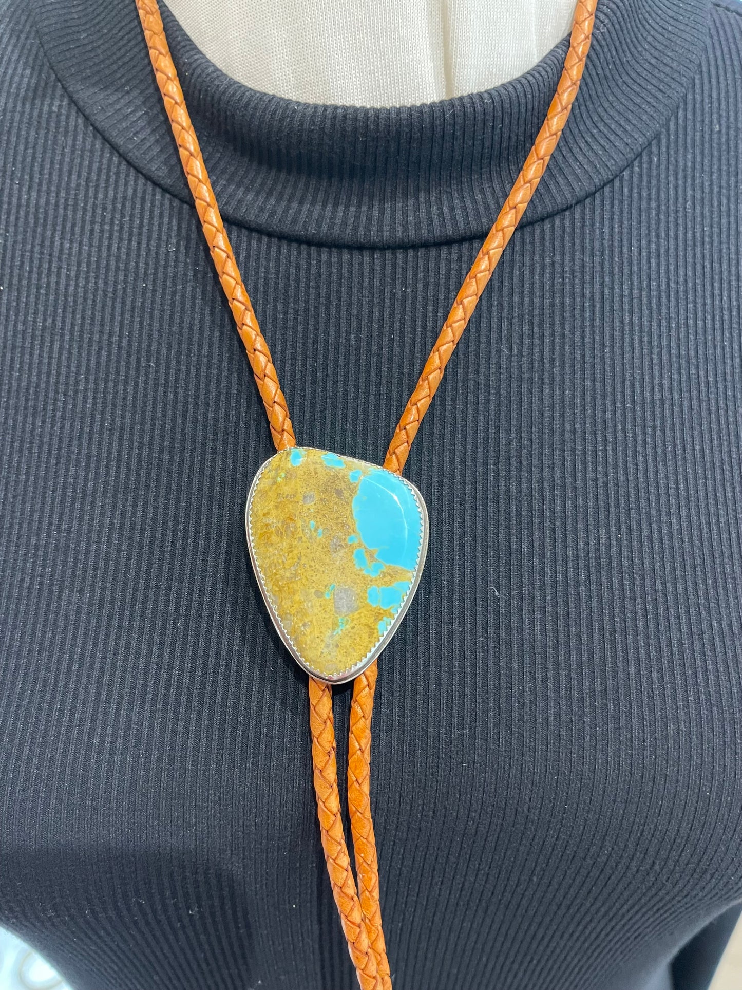 #8 Turquoise Bolo Tie by Carrie Cannon, Kiowa