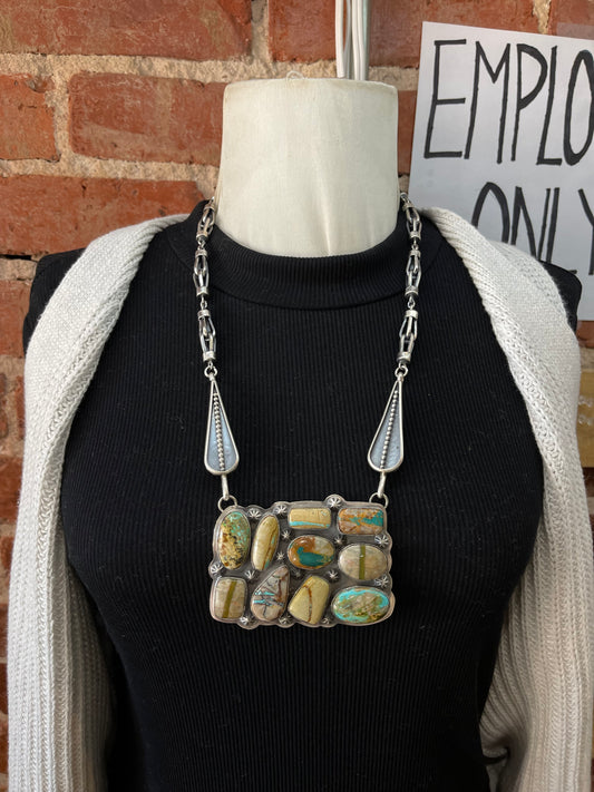 24" 10 Stone Turquoise Necklace by Gabby Jurado, Mexican