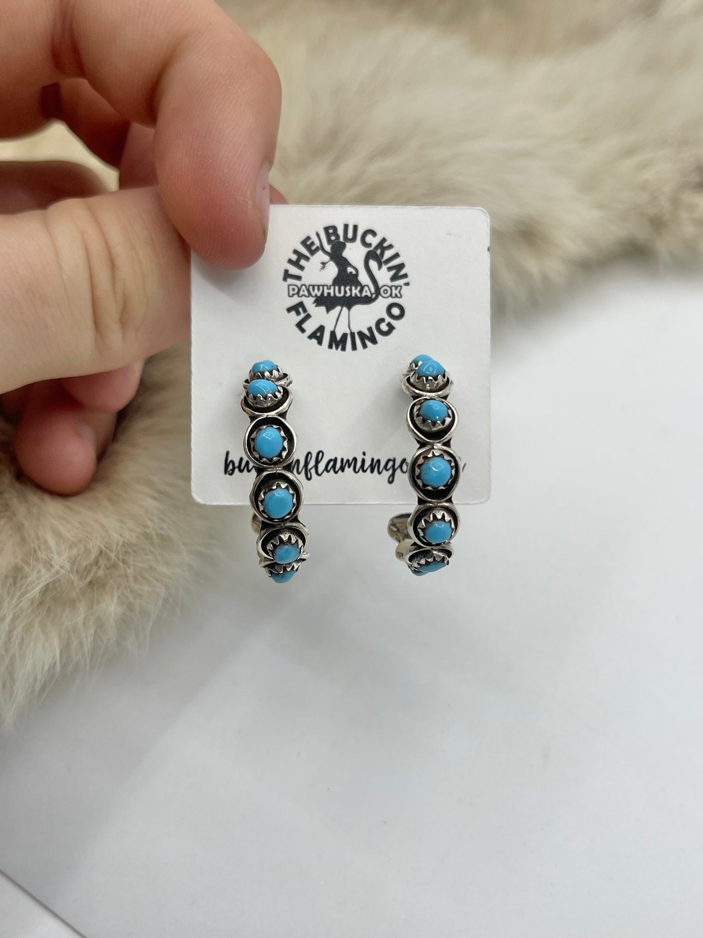 Turquoise Snake Eye Hoops By Florenda Lonasee, Zuni