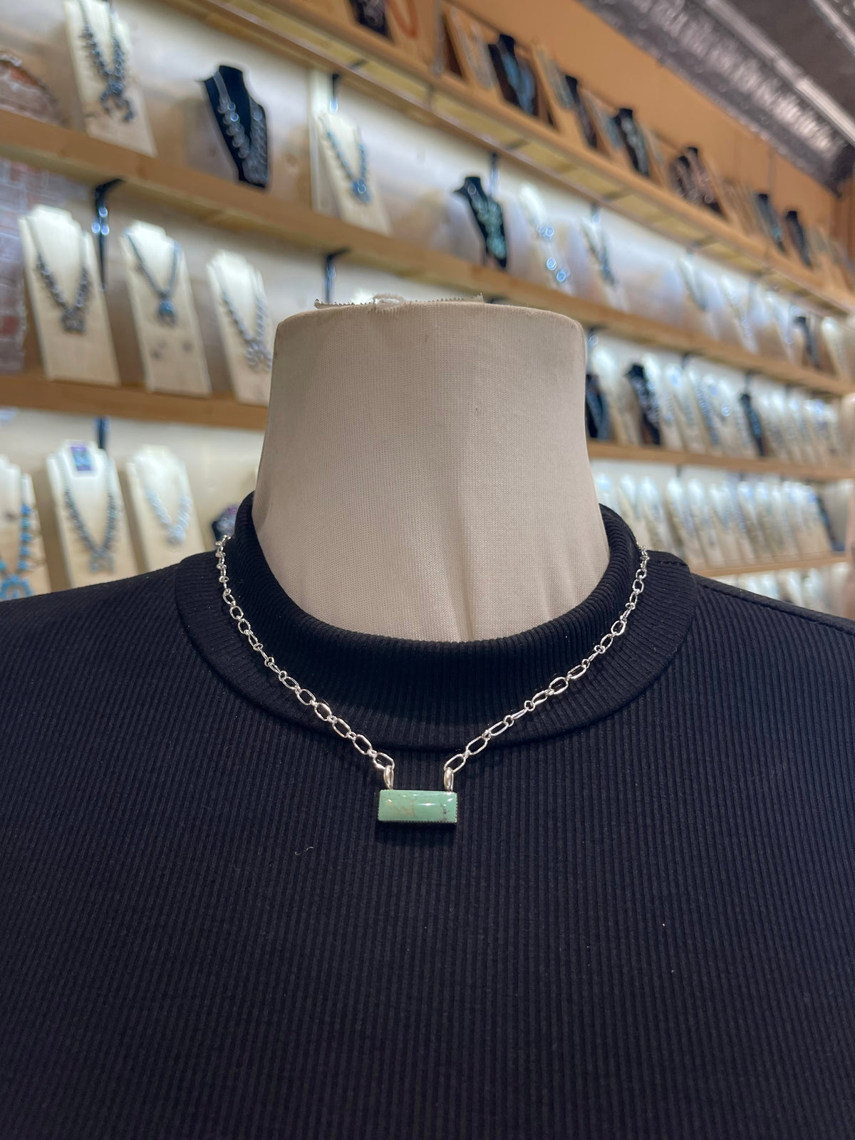 18" Tiny 3/4” Turquoise Bar Necklace by David Lopez, Navajo