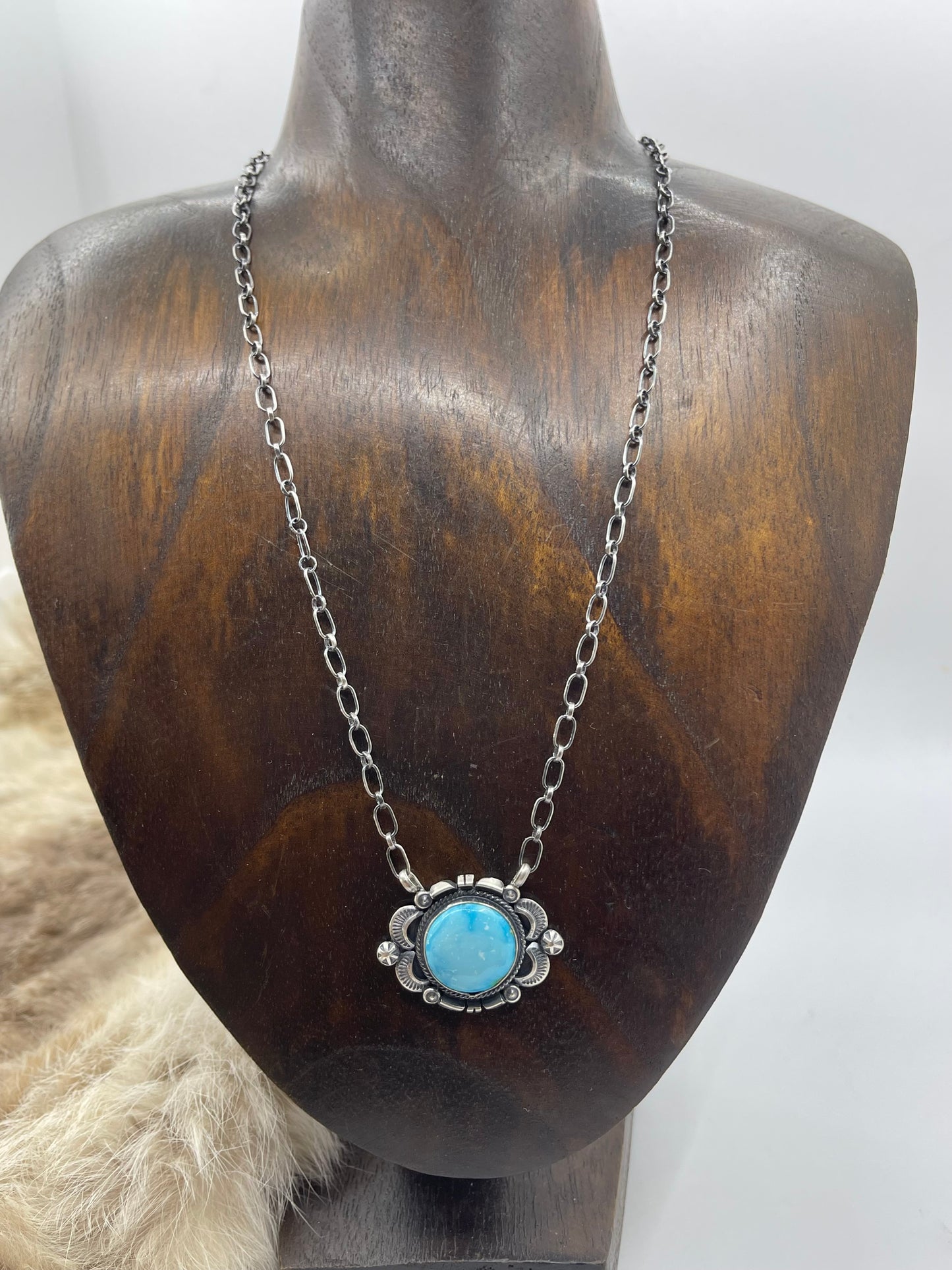 18" High Frade Kingman Turquoise Necklace by Daniel Benally, Navajo