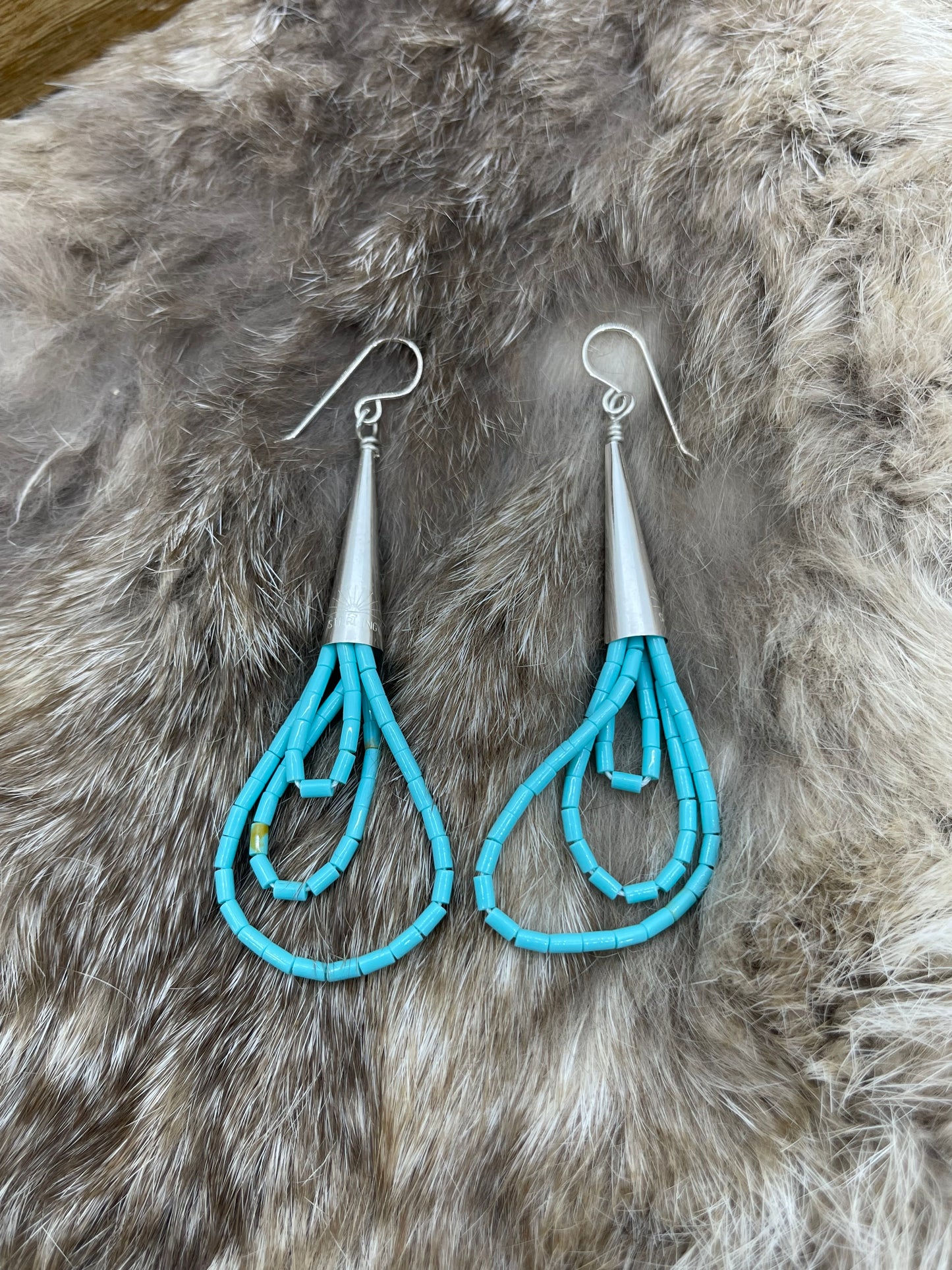 Block Turquoise Teardrop 3 Strand Dangle Earrings