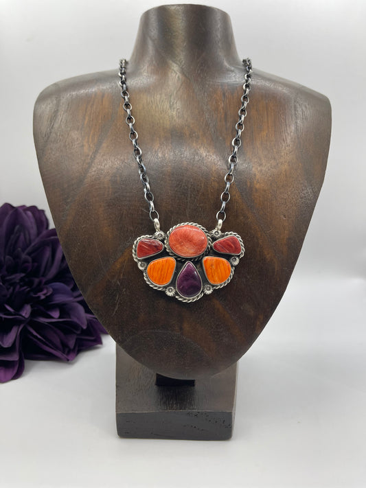 16" Spiny Oyster Cluster Necklace by Augustine Largo