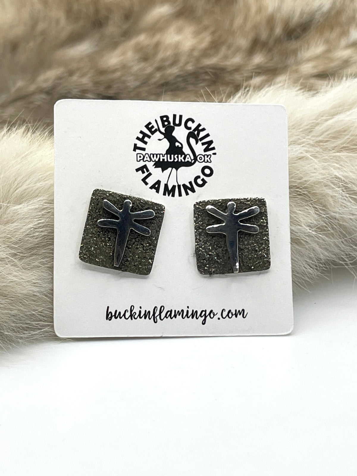 Post Dragonfly Mini Petroglyph Earrings by Alex Sanchez, Navajo
