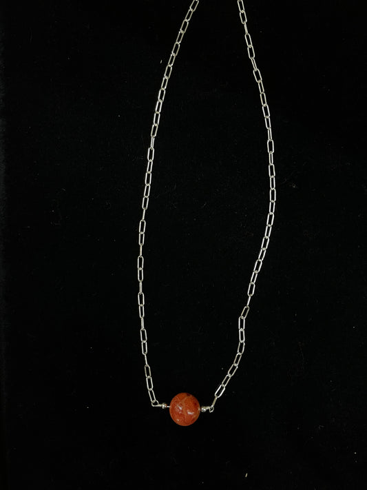 16" Red Coral Sphere Necklace