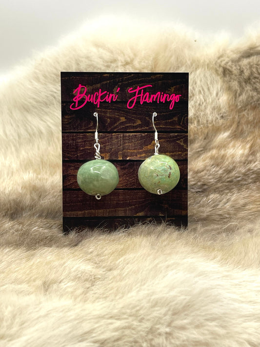 Round Turquoise Chunk Earrings by Joe & Joann Garcia, Santo Domingo