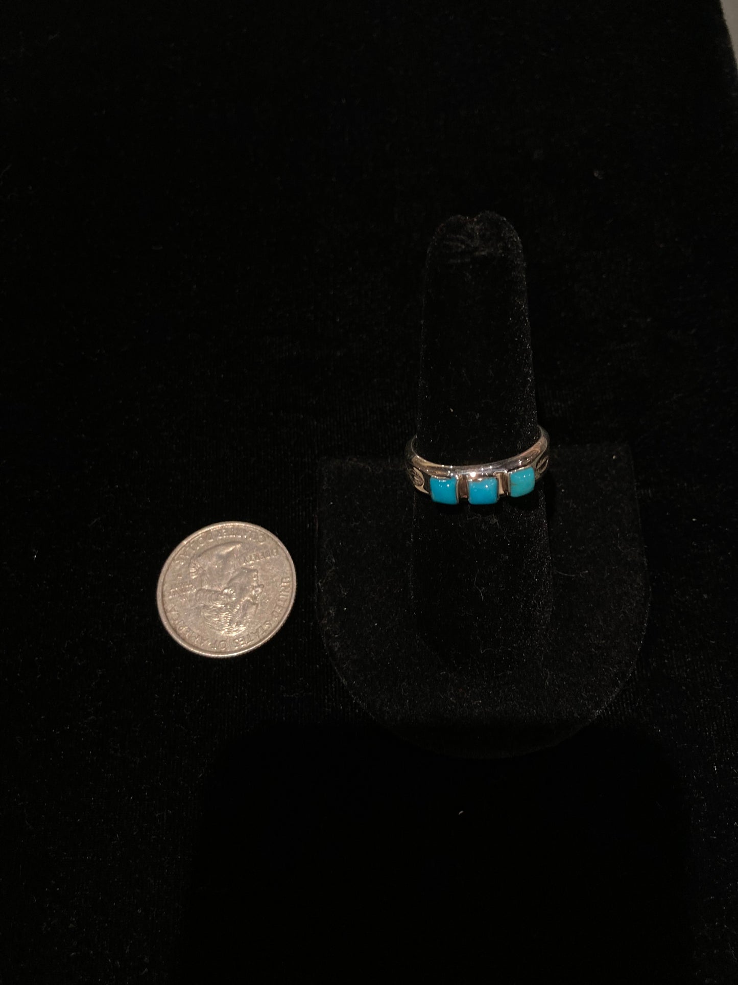 7.5 3 Stone Square Turquoise Ring by Adrienne Gordon, Navajo