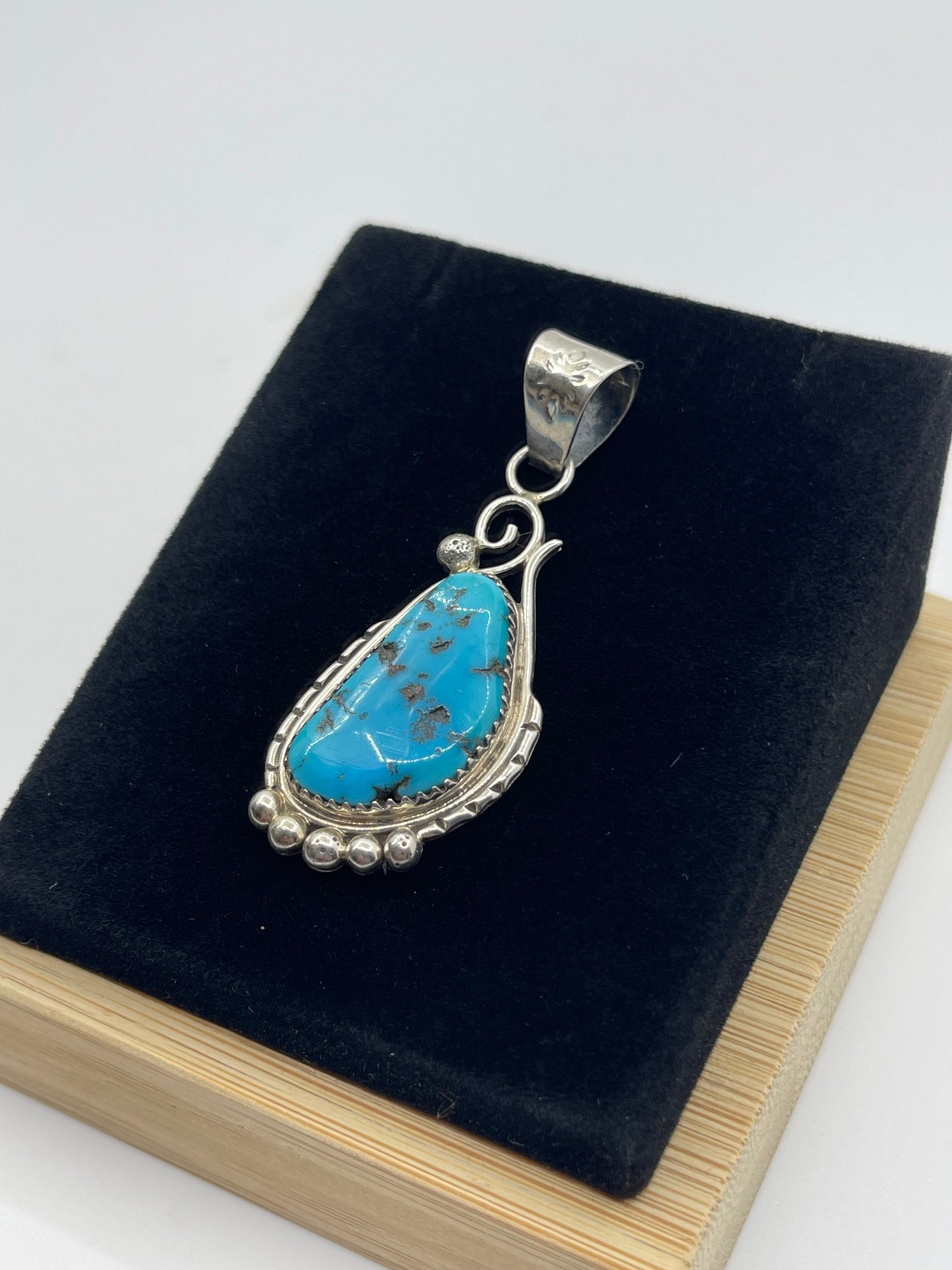 Sleeping Beauty Turquoise Pendant with a 6.7mm Bale by Charlie Bowie, Navajo