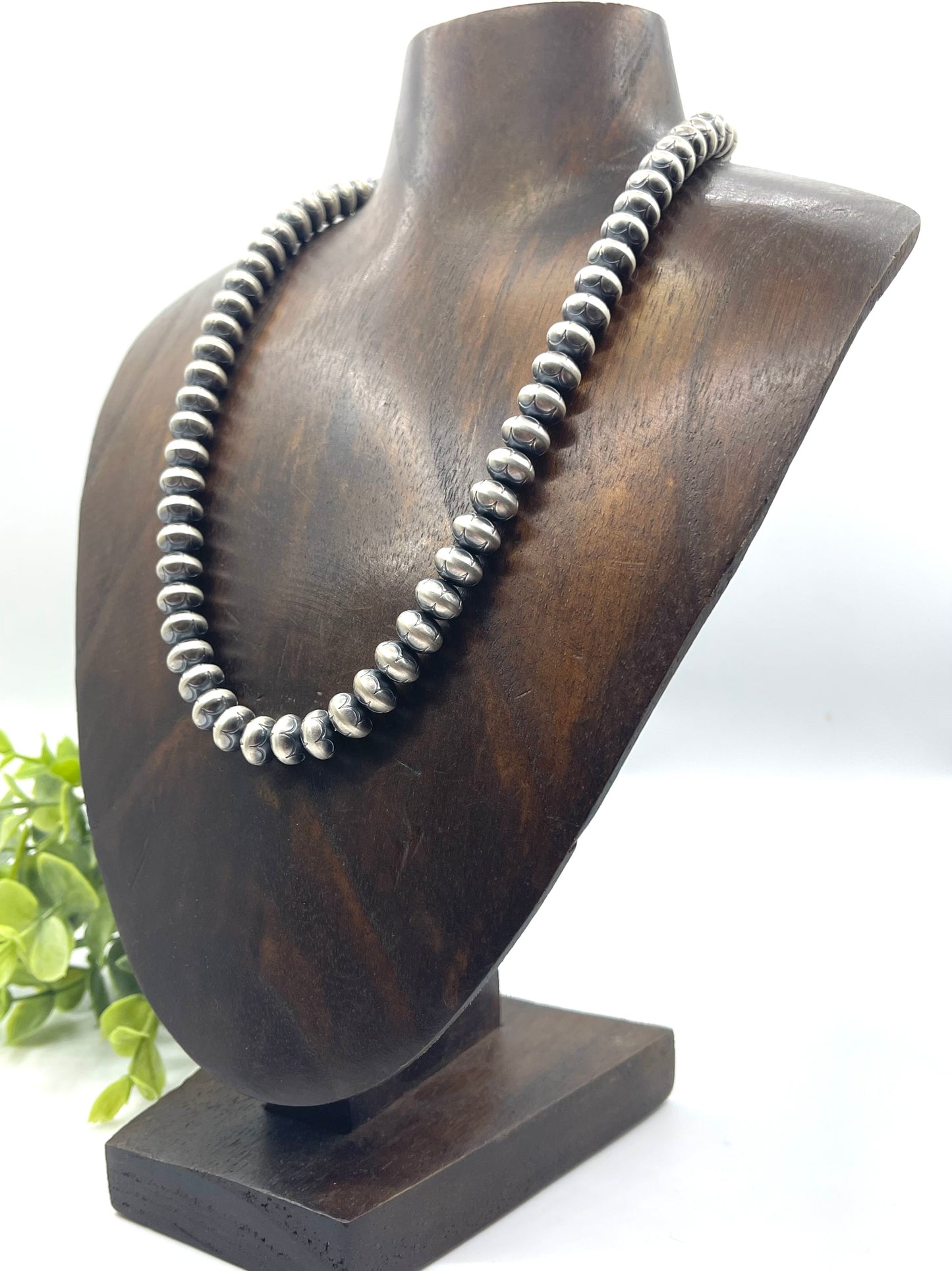 18” 9mm Handmade & Stamped Pearls by Bryannen Halwood, Navajo