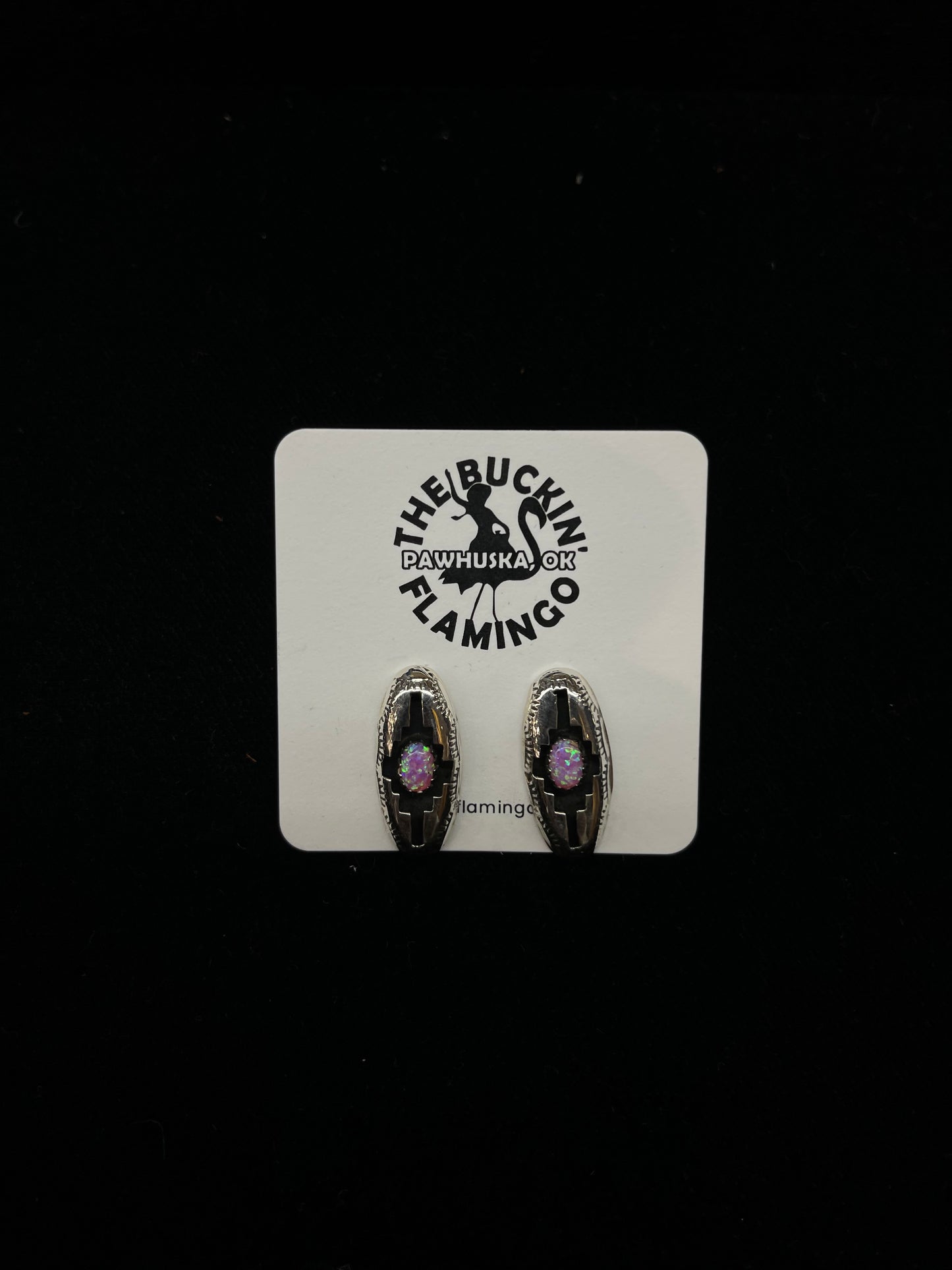 Pink Opal Shadowbox Post Earrings by Felix Perry, Navajo