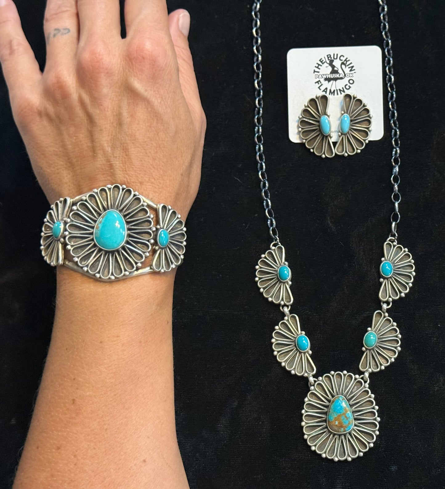 Kingman Turquoise 3 Piece Set by Geraldine James, Navajo