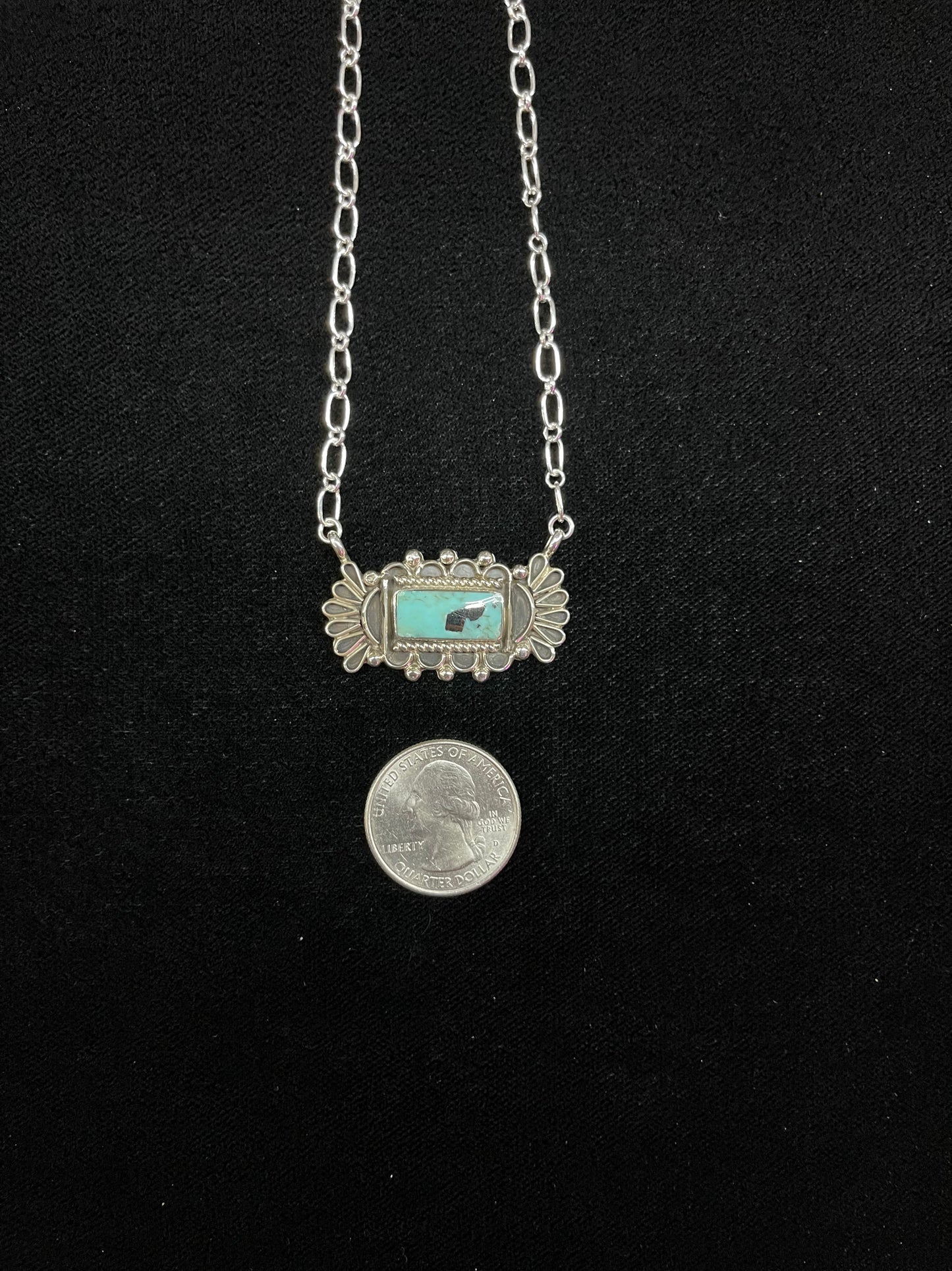 Extravagantly Detailed Turquoise Bar Necklace by Jimson Belin, Navajo