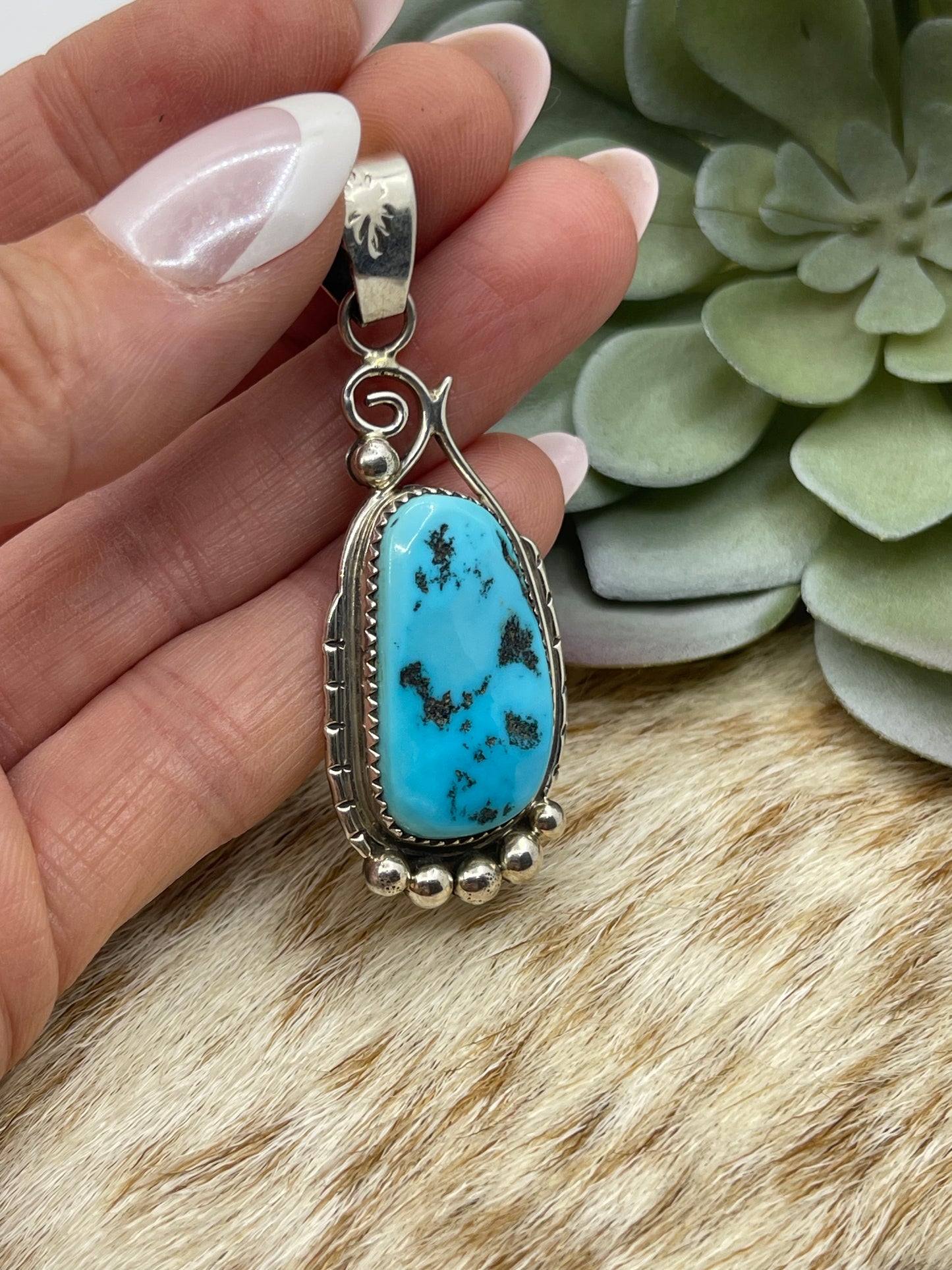 Sleeping Beauty Turquoise Pendant with a 6.7mm Bale by Charlie Bowie, Navajo