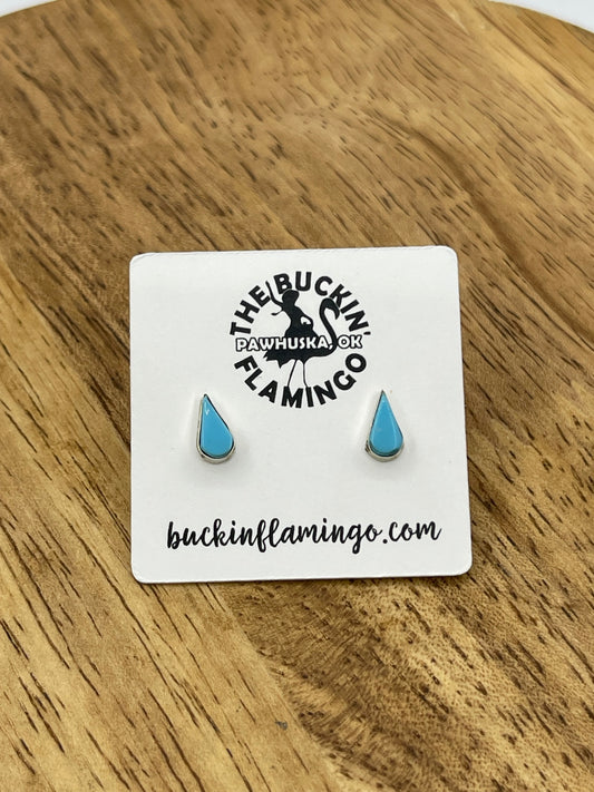 Tiny Turquoise Teardrop Post Earrings by Angie Rosetta, Zuni