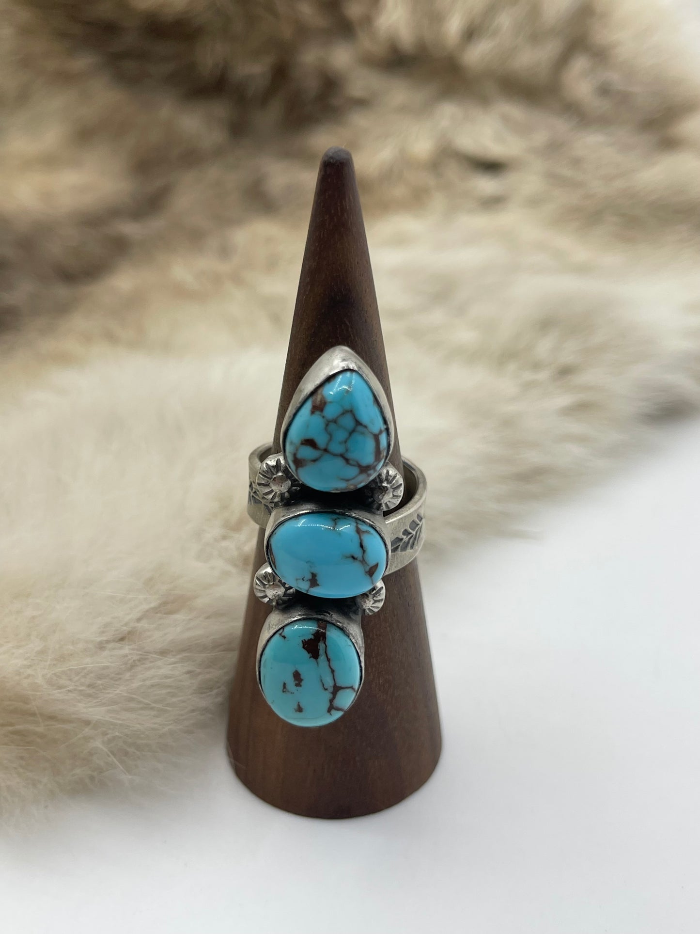 3 Stone Egyptian Turquoise Adjustable (8.0-11.0) by Happy Piasso, Navajo