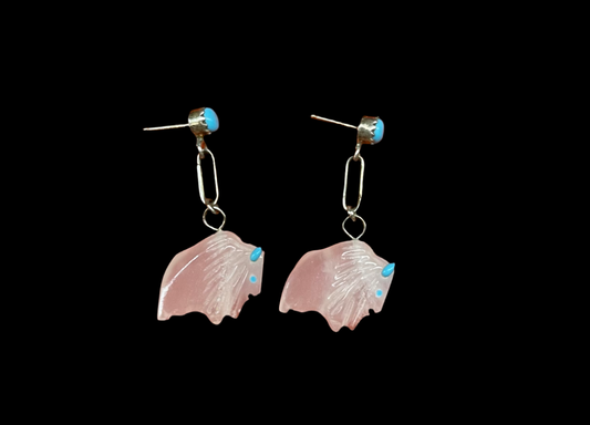 Quartz and Sleeping Beauty Turquoise Buffalo Earrings, Zuni Made