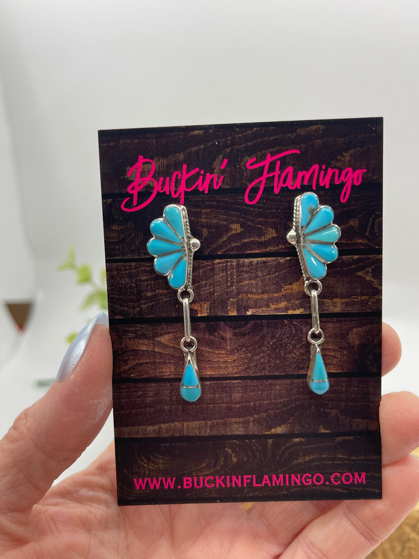 Kingman Turquoise Half Cluster Drop Earrings, Zuni