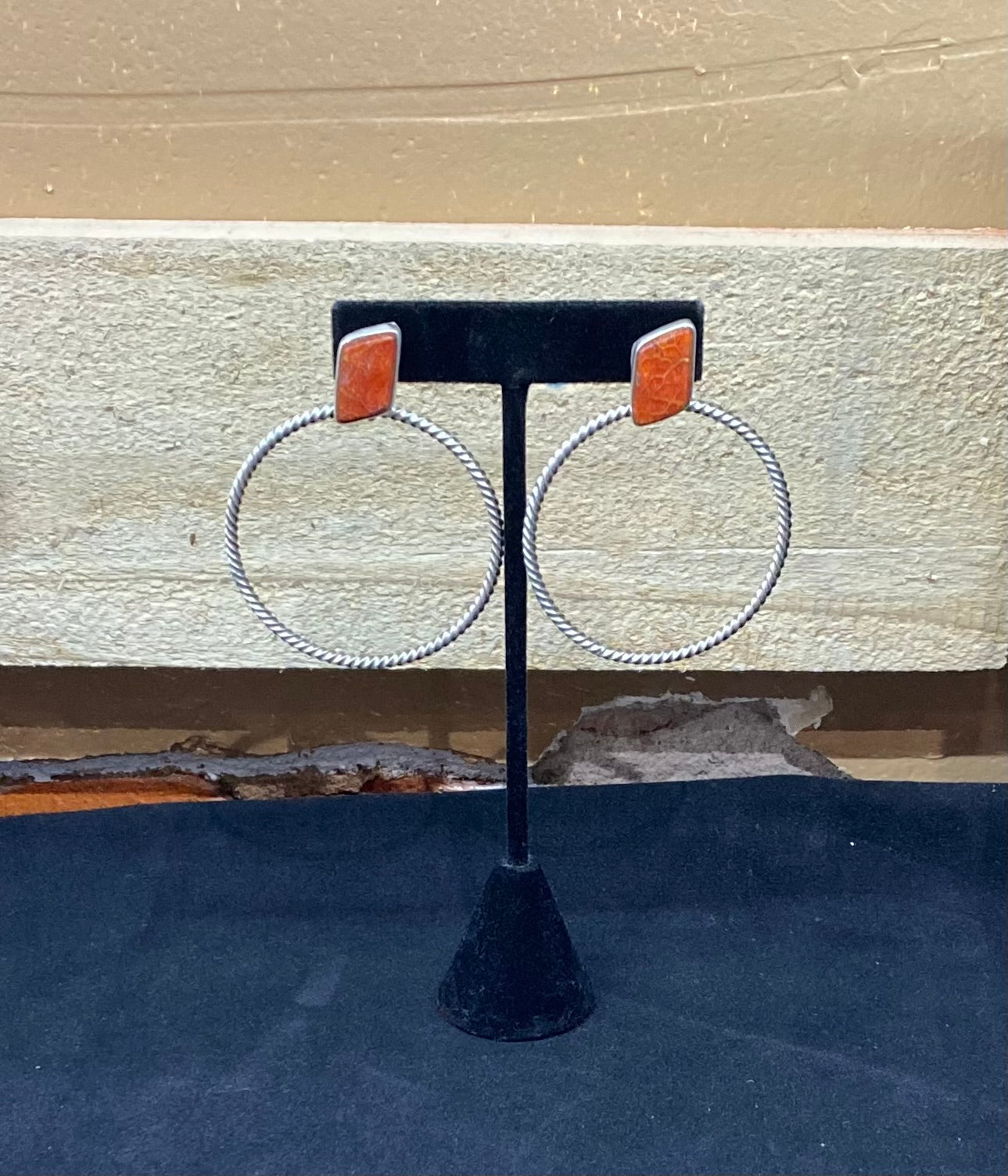 Apple Coral Hoops by Verley Betone, Navajo