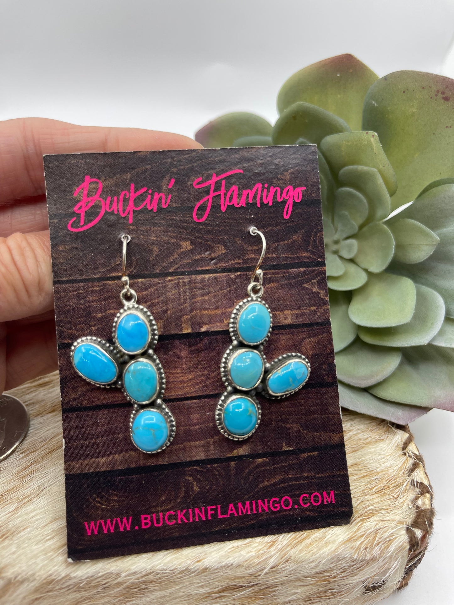 4 Stone Sleeping Beauty Turquoise Prickly Pear Cactus Earrings