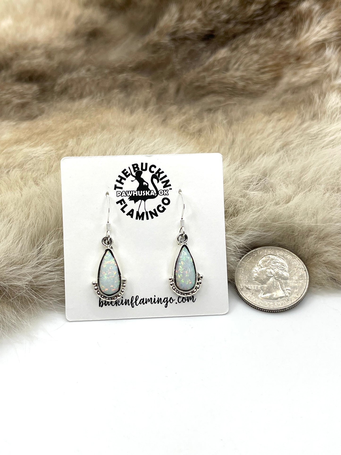 White Opal Teardrop Dangle Earrings by Robert Martinez, Navajo