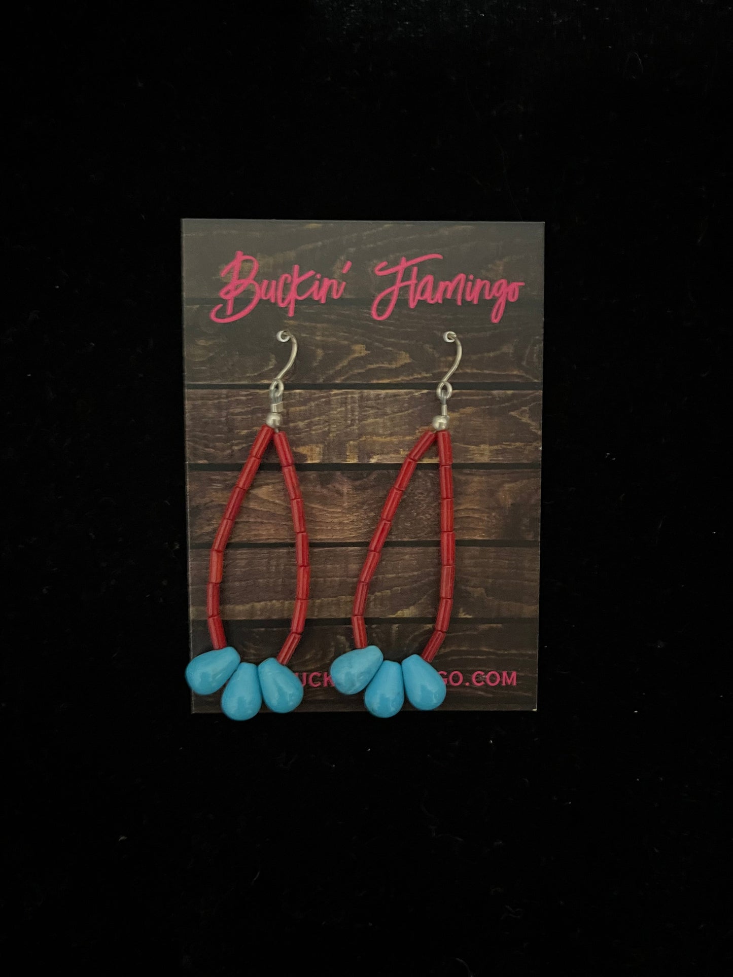 Red Coral and Turquoise Teardrop Dangle Earrings