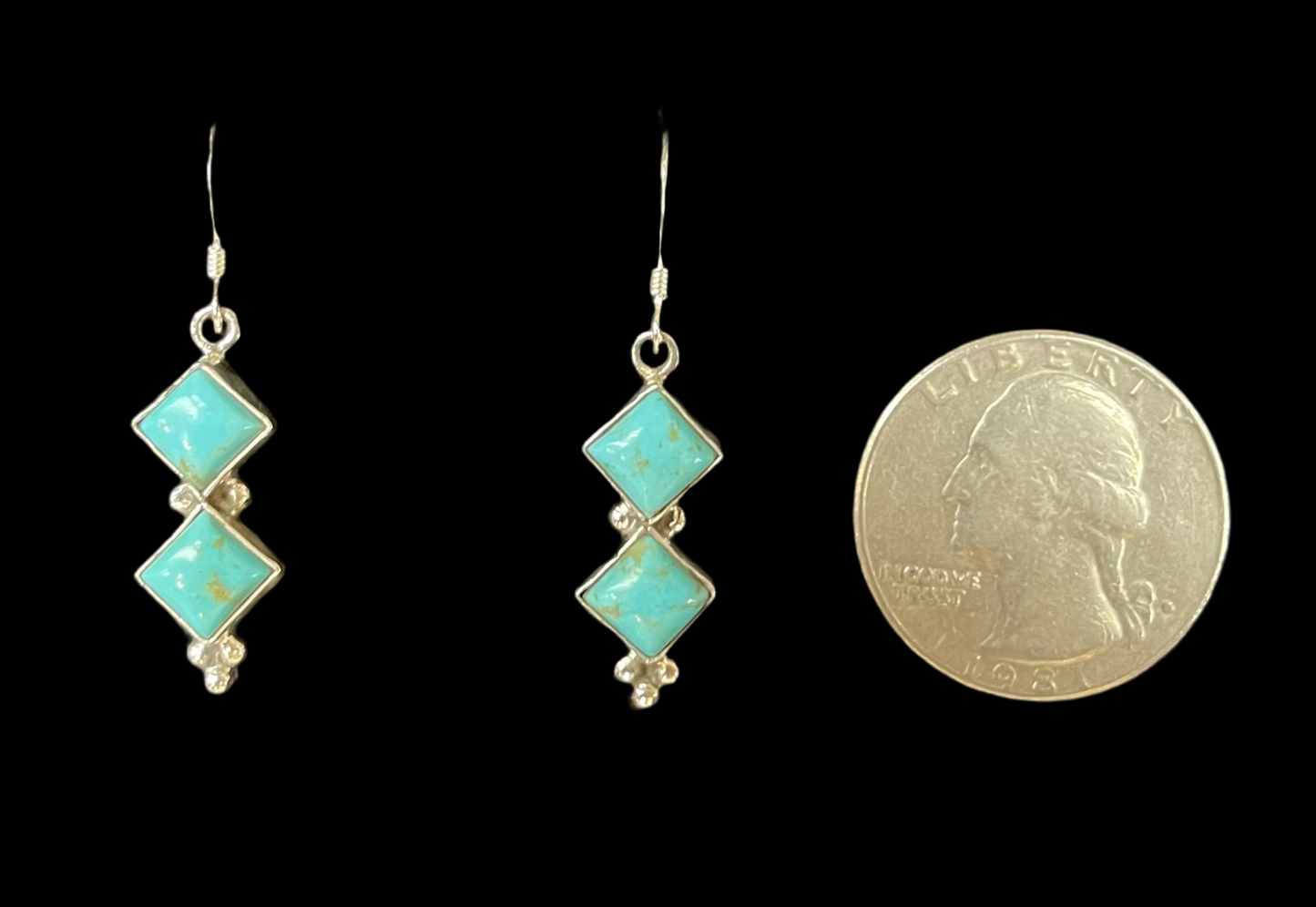 Two Stone Turquoise Hook Dangle Earring by Gary Shorty, Navajo