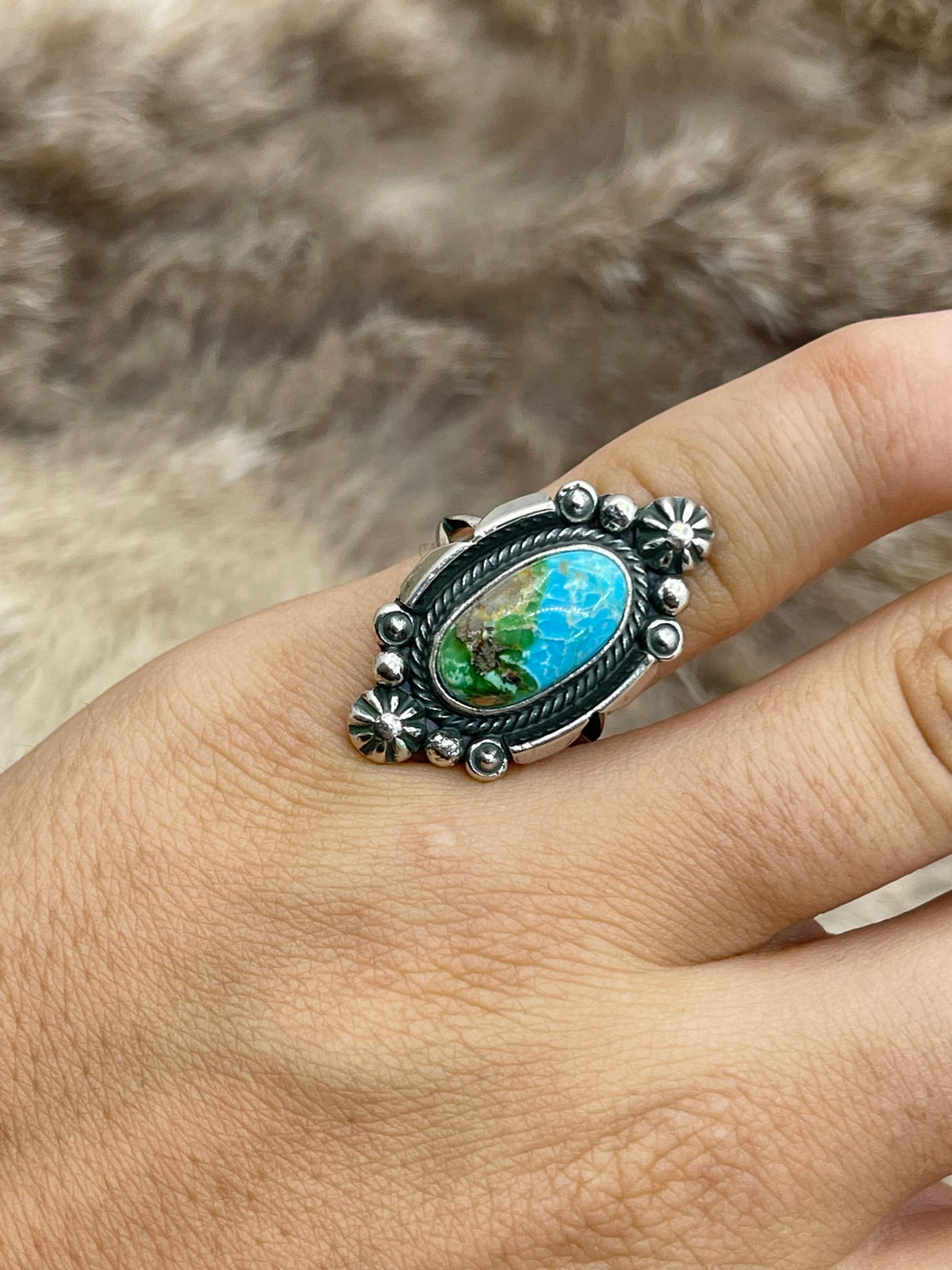 7.0 Sonoran Gold Turquoise Ring by Marita Benally, Navajo