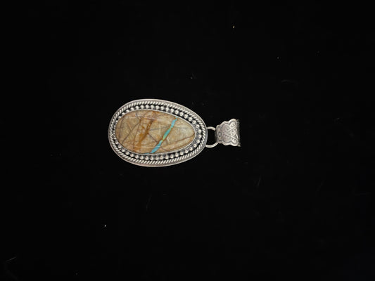 Boulder Ribbon Turquoise Oval Pendant with an 8.5mm Bale by Kevin Begay, Navajo