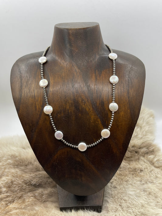 18" 3mm Navajo Style Pearls with Fresh Water Pearls