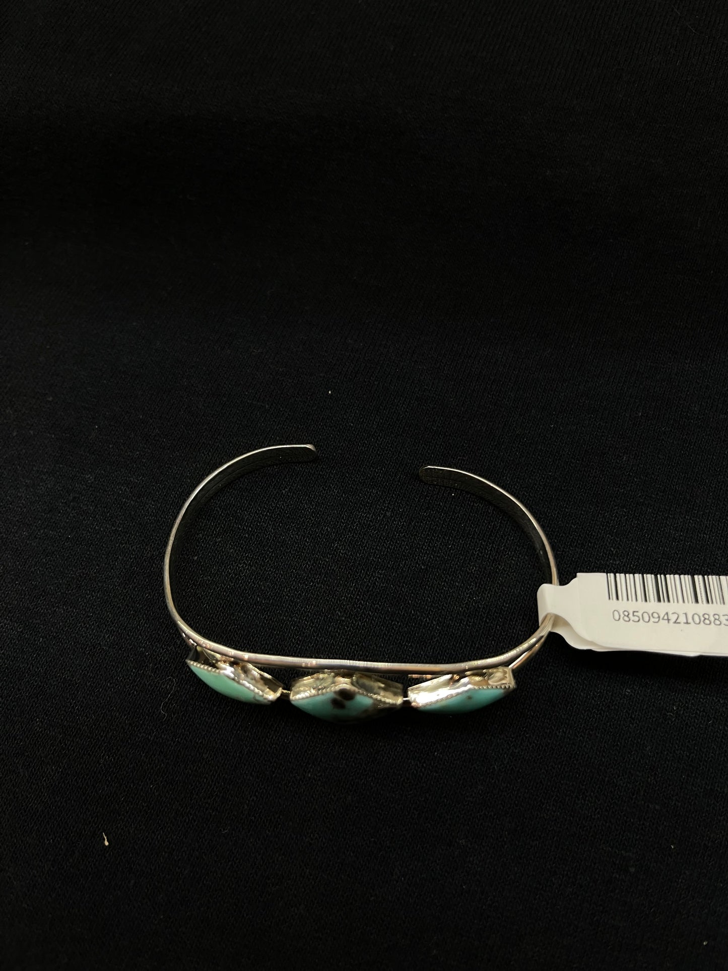 5 3/4" -7" 3 Stoen Turquoise Diamond Shaped Cuff by Helen Barbone, Navajo