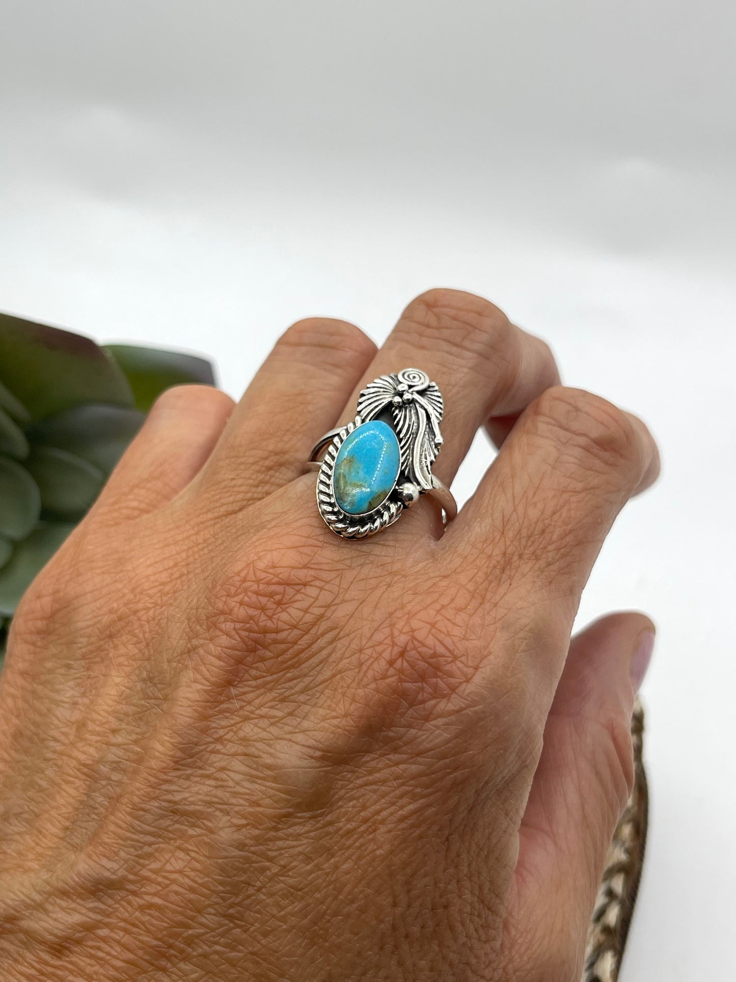 Adjustable 5.0-9.0 Turquoise Oval Ring by Gwendolyn Burnside, Navajo