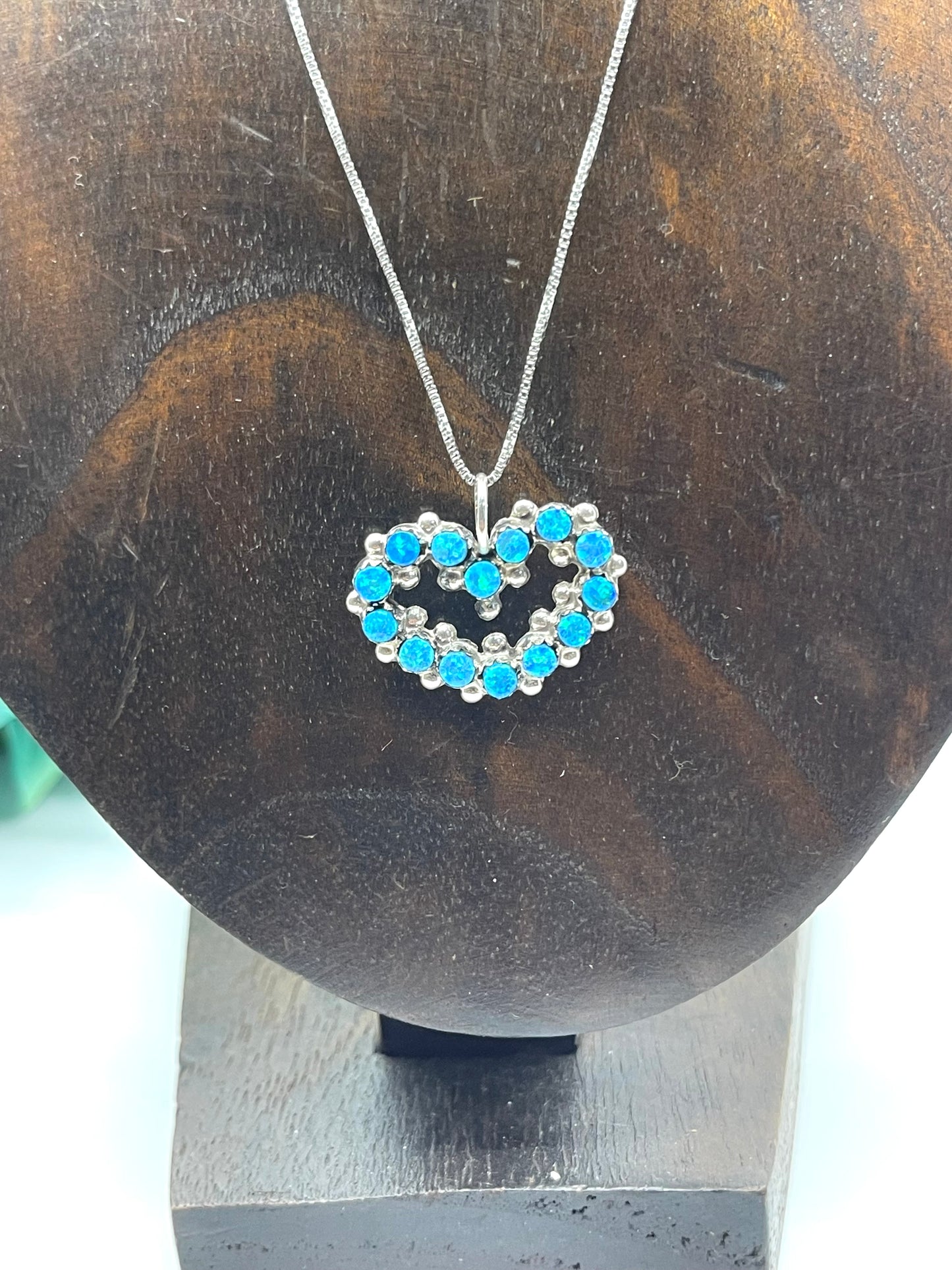 18" Blue Opal Heart Pendant Necklace by Marlon Quam, Zuni