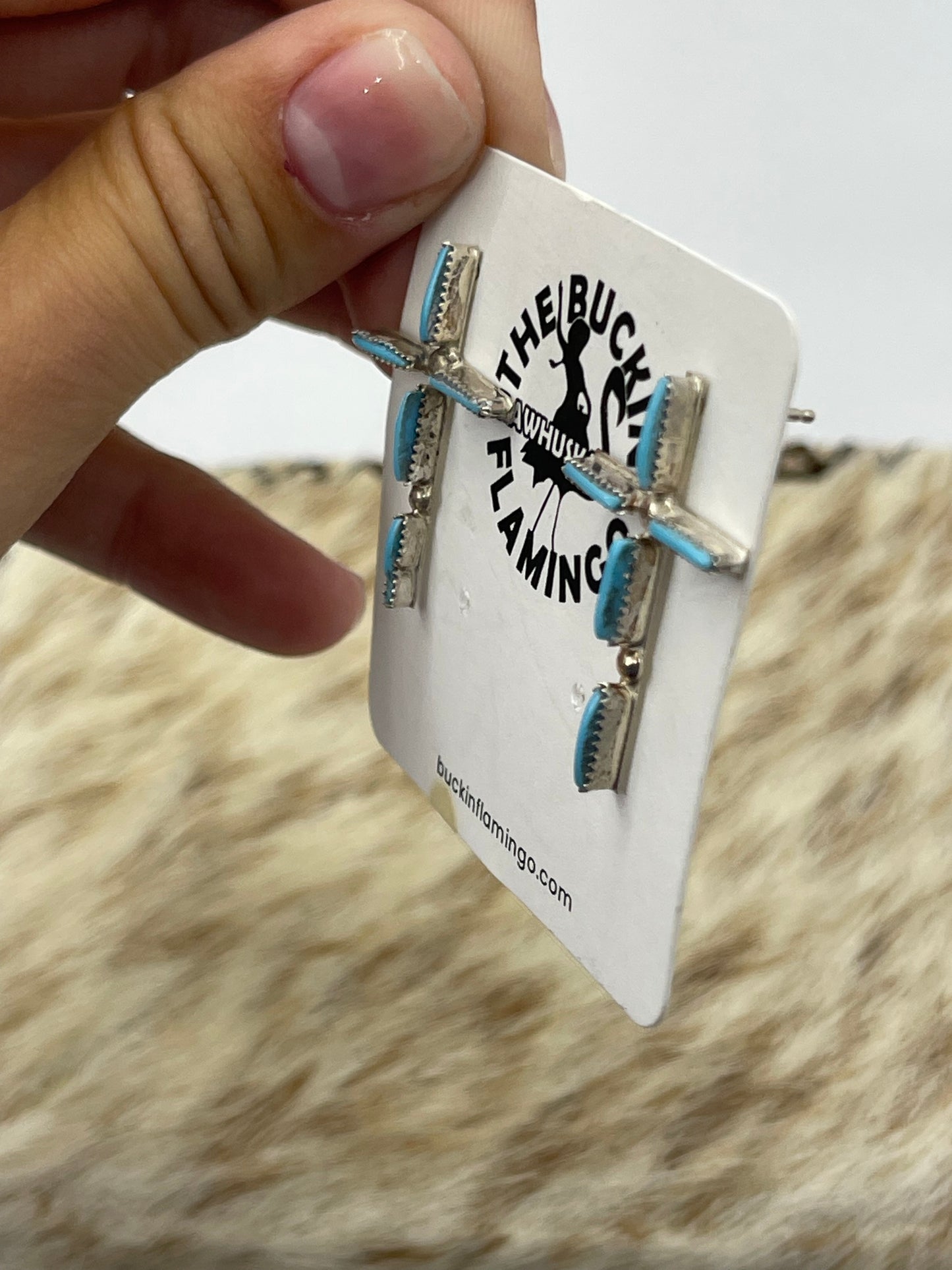 Sleeping Beauty Turquoise Cross Post Earrings by Ashley Laate, Zuni