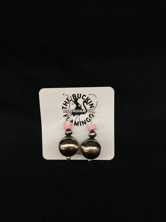 14mm Navajo Pearls and Pink Conch Shell Dangle Earrings