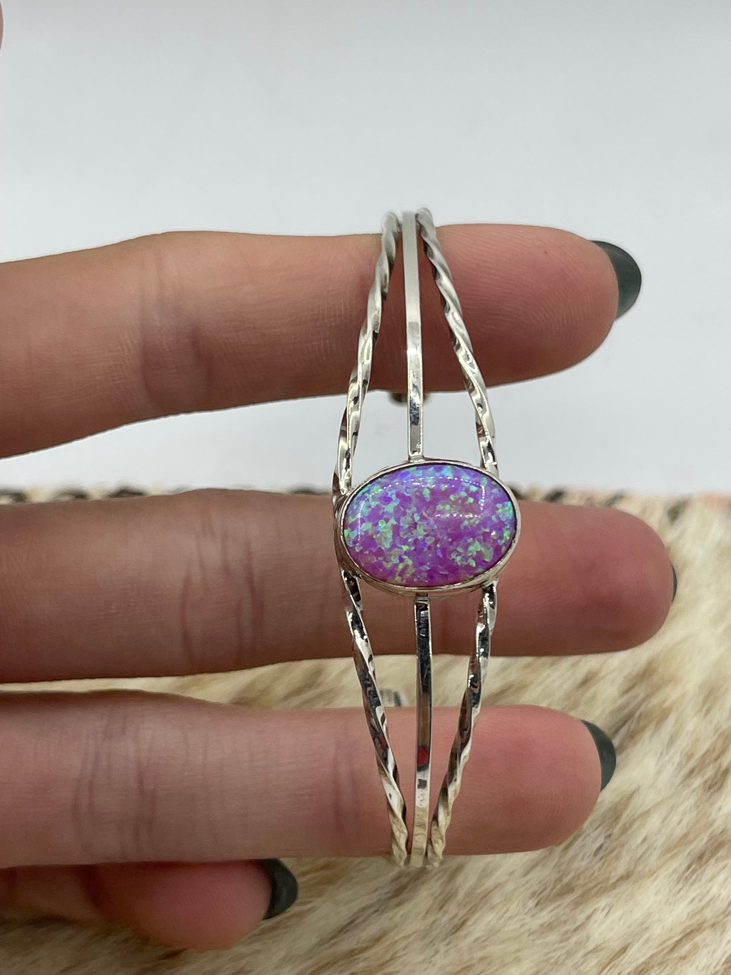 5 1/2"-7" Pink Opal Cuff by Alice Sanders, Navajo