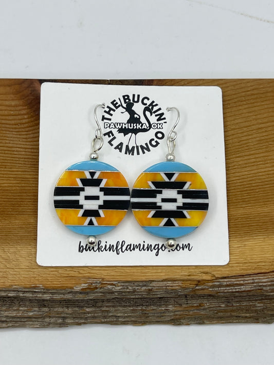 Inlay Round Dangle Earrings