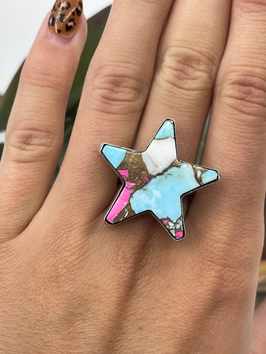 Adjustable Cotton Candy Star Ring by Johnny Dixon, Navajo