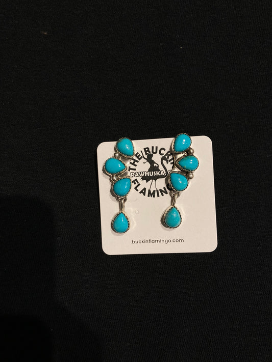 4 Stone Turquoise Post Earrings with Drop by Maxine Ramirez, Navajo