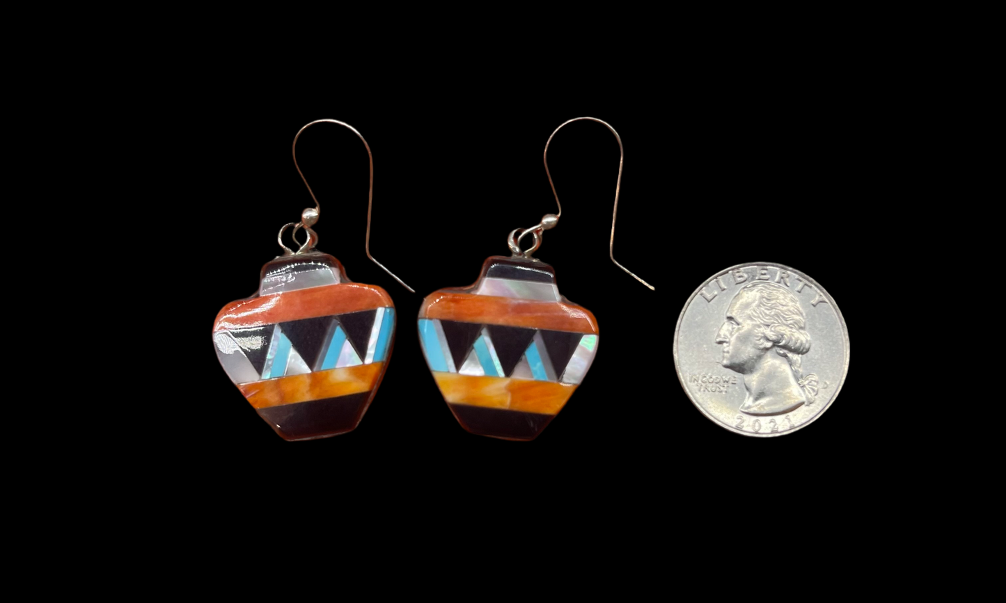 Multi-Stone Inlay Vase Dangle Earrings by Jason Bobely, Zuni