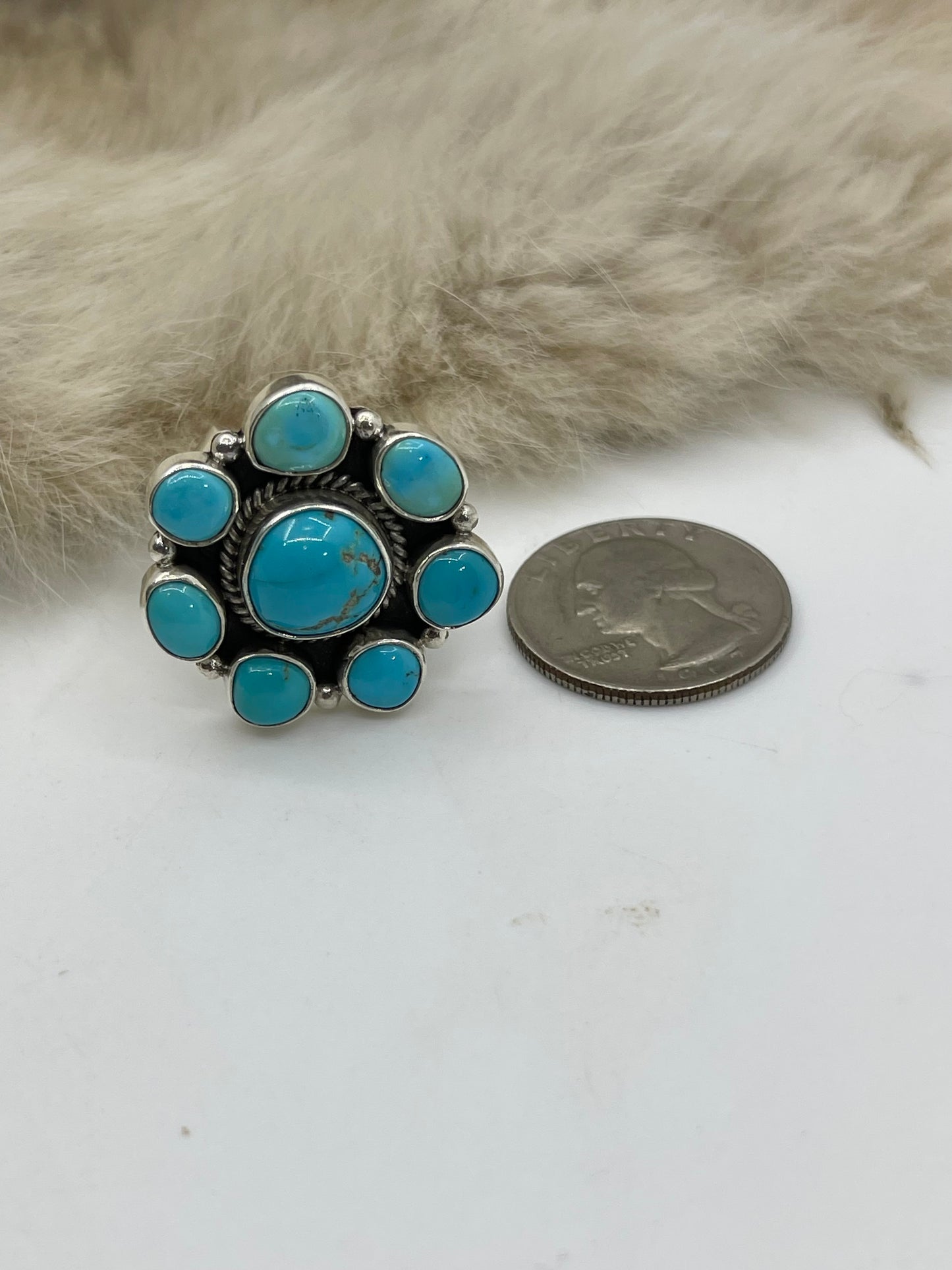 Adjustable 5.5-8.0 Sleeping Beauty Turquoise Cluster Ring