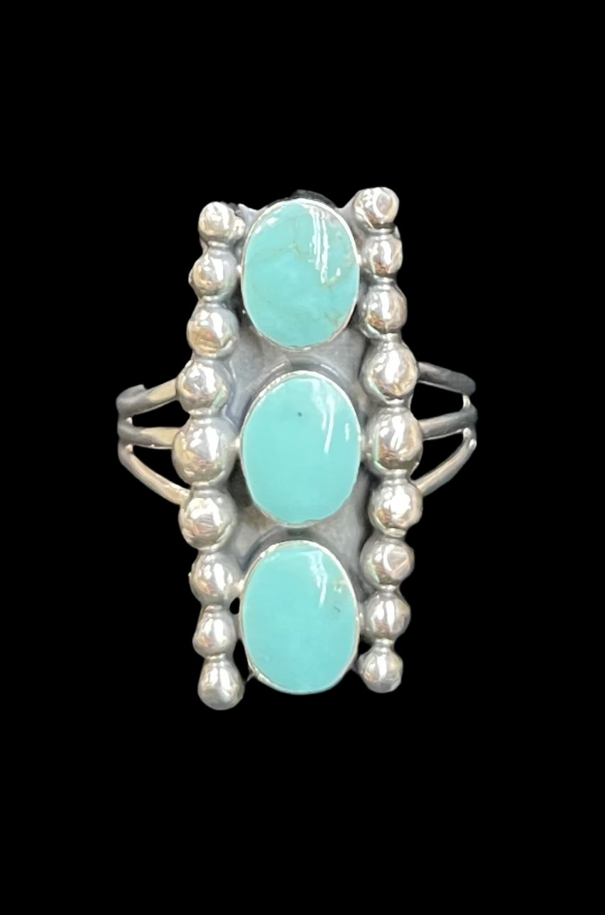 3 Stone Turquoise Ring by Sadie Jim, Navajo