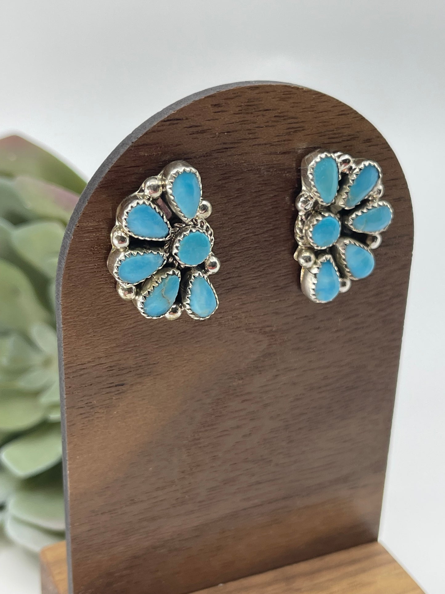 Blue Kingman Turquoise Half Cluster Earrings by Alicia Wilson, Navajo