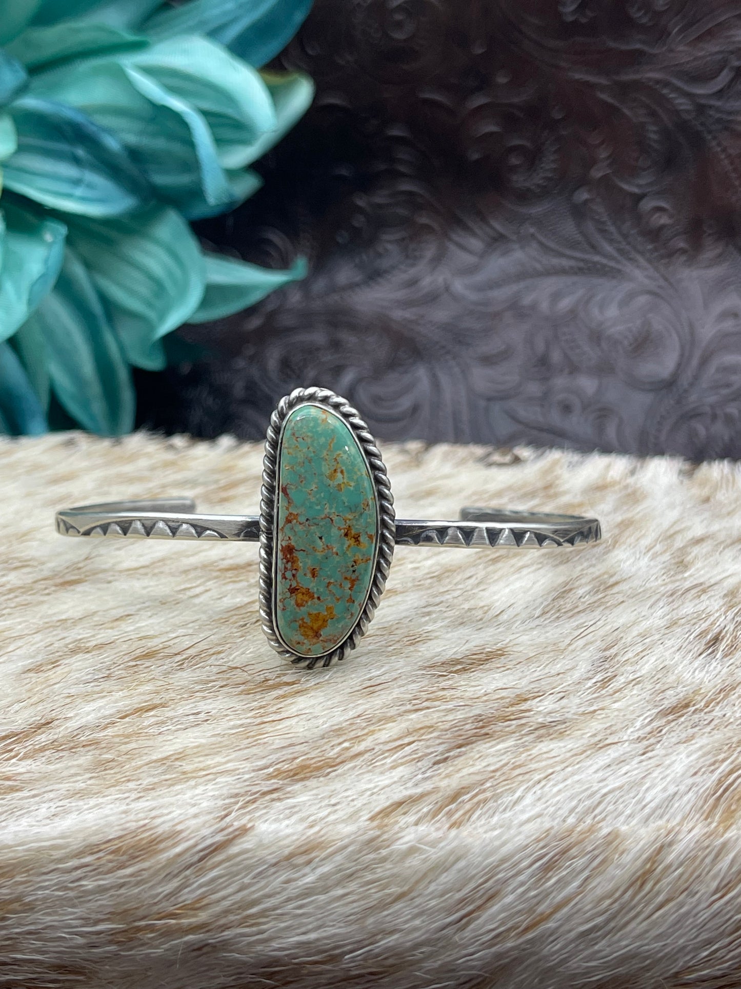 5.5''- 7'' Single Stone Royston Turquoise Cuff By Donovan Skeet Navajo