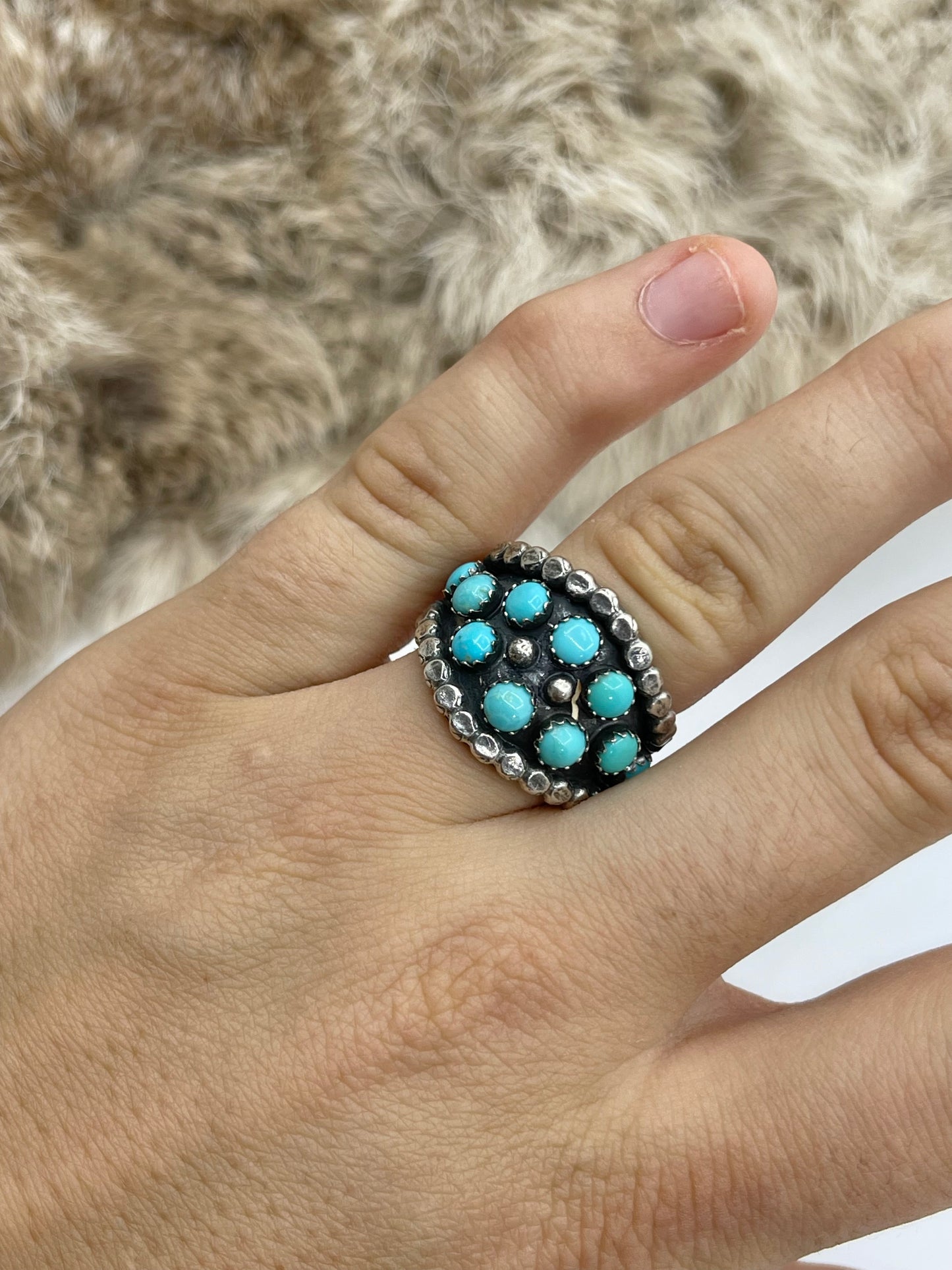 9.0 10 Stone Turquoise Band by Kenny Lonjose, Navajo