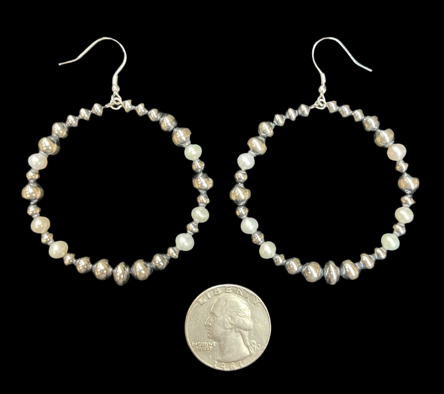 Graduated Navajo Pearl and Freshwater Pearl Hoops Dangles