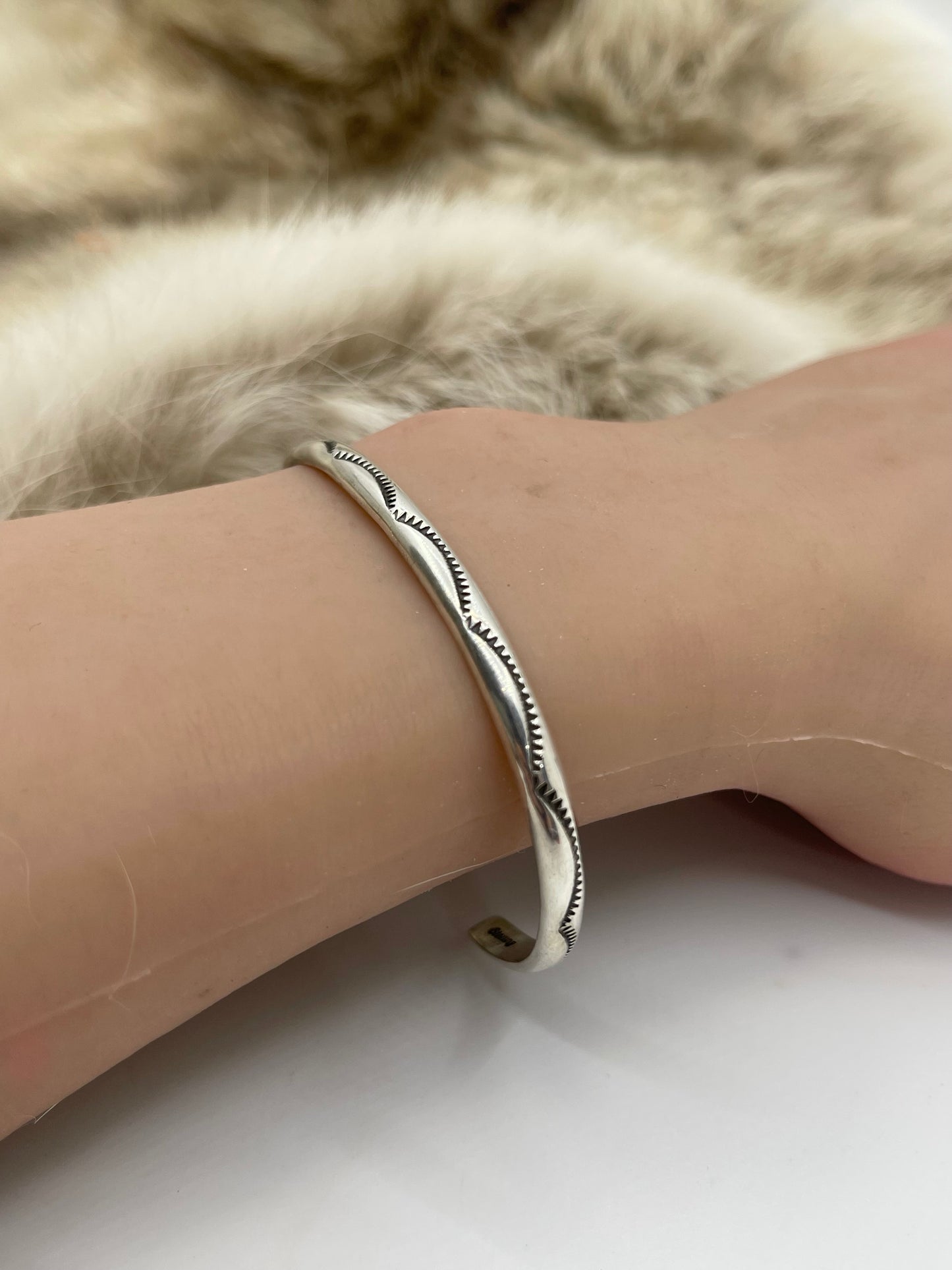 5.75"-7.5" Stamped Silver Stacker Band by Elaine Tahe, Navajo