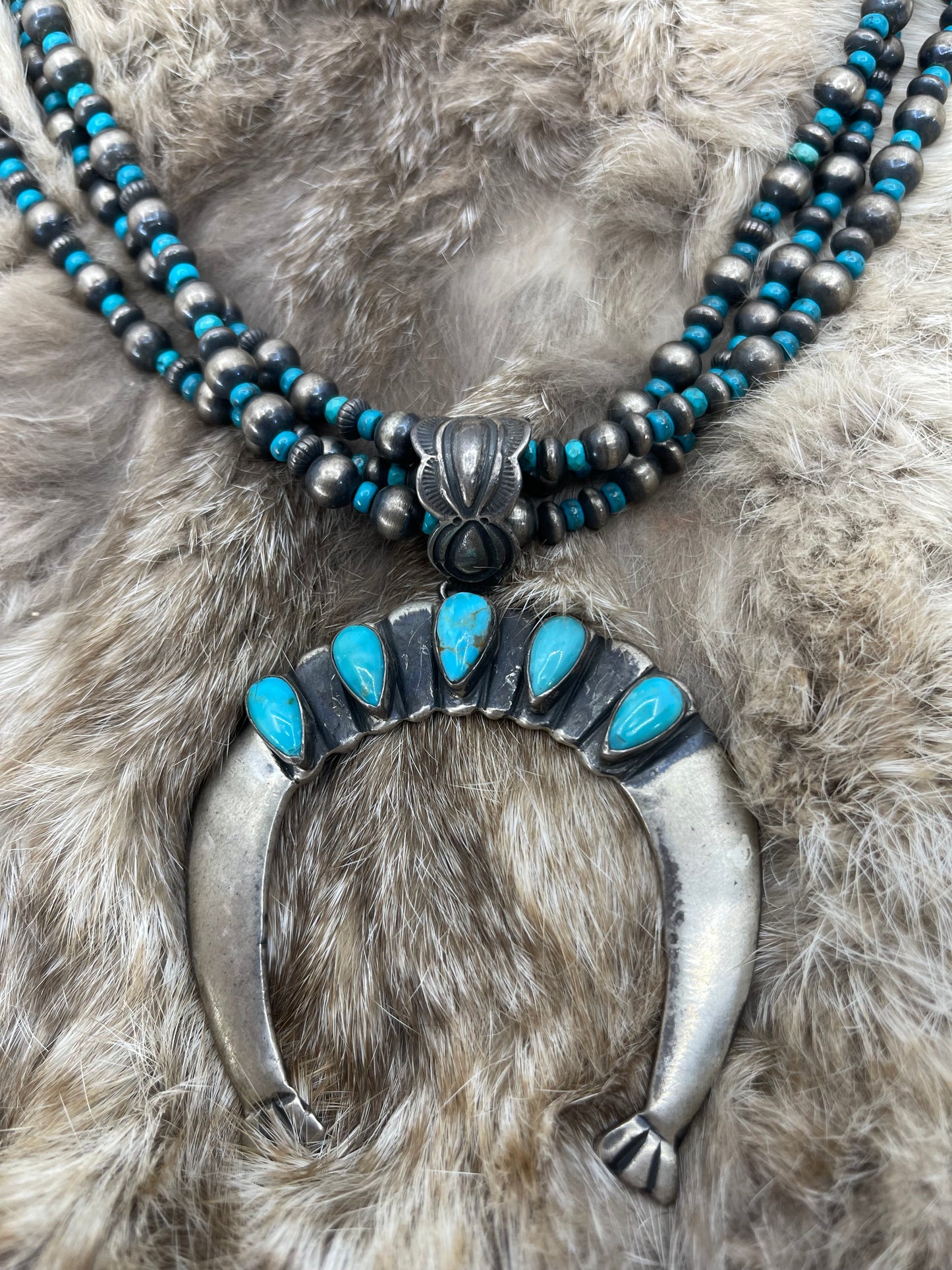 20" Navajo Pearl 3 Strand Necklace with Naja Pendant by Geraldine James, Navajo